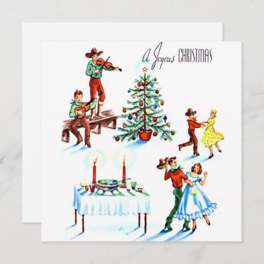 ヴィンテージクリスマスカウボーイズと女性のカーボーイ踊り シーズンカード (正面/裏面)