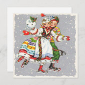ヴィンテージクリスマスカップル氷スケートで滑る シーズンカード (正面/裏面)