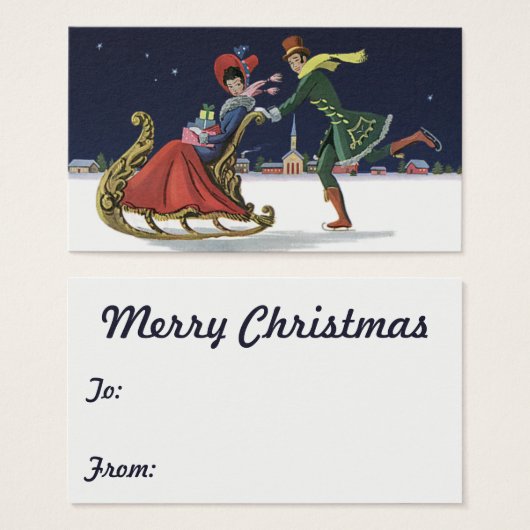 ヴィンテージクリスマスカップルinラブアイススケートで滑る (正面&裏面)