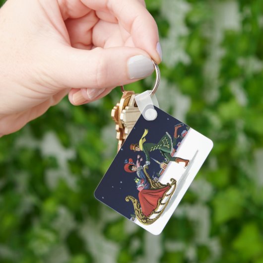 ヴィンテージクリスマスカップルinラブアイススケートで滑る キーホルダー (手)