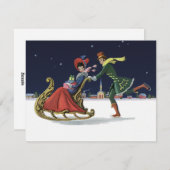 ヴィンテージクリスマスカップルinラブアイススケートで滑る シーズンカード (正面/裏面)