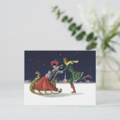 ヴィンテージクリスマスカップルinラブアイススケートで滑る シーズンポストカード (スタンド正面)