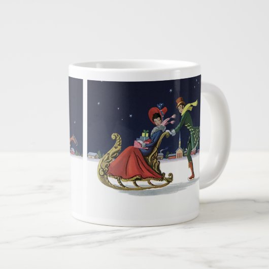 ヴィンテージクリスマスカップルinラブアイススケートで滑る ジャンボコーヒーマグカップ (正面右)