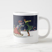ヴィンテージクリスマスカップルinラブアイススケートで滑る ジャンボコーヒーマグカップ (右)