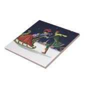 ヴィンテージクリスマスカップルinラブアイススケートで滑る タイル (側面)