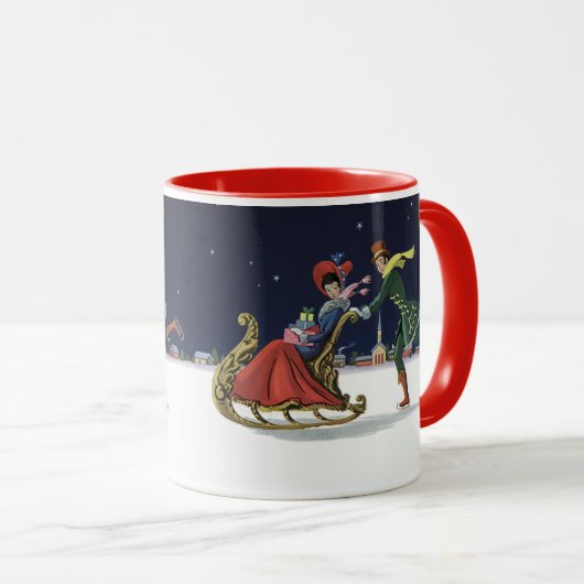 ヴィンテージクリスマスカップルinラブアイススケートで滑る マグカップ (正面右)