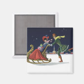 ヴィンテージクリスマスカップルinラブアイススケートで滑る マグネット (正面/裏面)