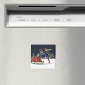 ヴィンテージクリスマスカップルinラブアイススケートで滑る マグネット (インサイチュ (食洗機))