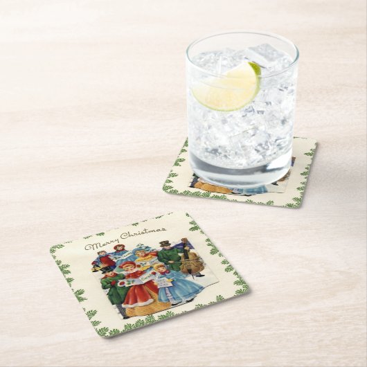 ヴィンテージクリスマスカロラーズクリスマス スクエアペーパーコースター (インサイチュ)