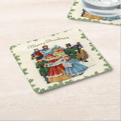 ヴィンテージクリスマスカロラーズクリスマス スクエアペーパーコースター (アングル)