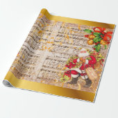 ヴィンテージクリスマスカロルシート音楽とサンタ ラッピングペーパー (アンロールド)