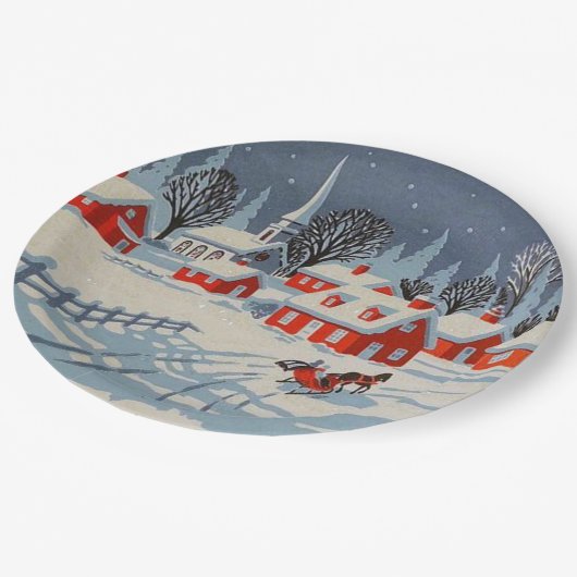 ヴィンテージクリスマスカントリーチャーチパーティー ペーパープレート (アングル)