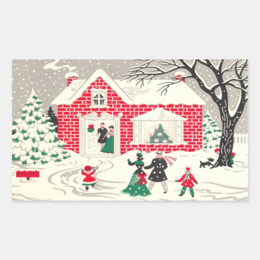 ヴィンテージクリスマスカントリー側グリーティングシール 長方形シール (正面)