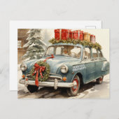 ヴィンテージクリスマスカーとプレゼント シーズンポストカード (正面/裏面)