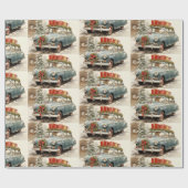 ヴィンテージクリスマスカーとプレゼント ラッピングペーパー (フラット)