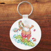 ヴィンテージクリスマスカートゥーンサーフィンサンタクロース キーホルダー (正面)