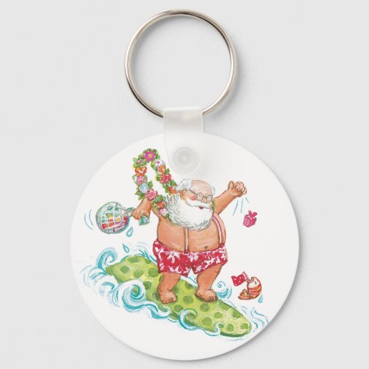 ヴィンテージクリスマスカートゥーンサーフィンサンタクロース キーホルダー (裏面)