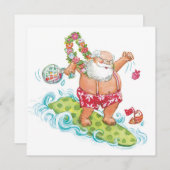 ヴィンテージクリスマスカートゥーンサーフィンサンタクロース シーズンカード (正面/裏面)