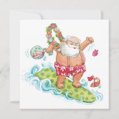 ヴィンテージクリスマスカートゥーンサーフィンサンタクロース シーズンカード (正面)