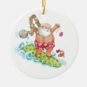 ヴィンテージクリスマスカートゥーンサーフィンサンタクロース セラミックオーナメント (正面)