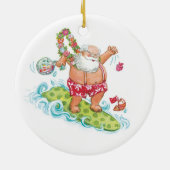 ヴィンテージクリスマスカートゥーンサーフィンサンタクロース セラミックオーナメント (裏面)