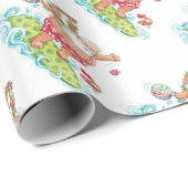 ヴィンテージクリスマスカートゥーンサーフィンサンタクロース ラッピングペーパー (ロールコーナー)