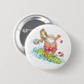 ヴィンテージクリスマスカートゥーンサーフィンサンタクロース 缶バッジ (正面&裏面)