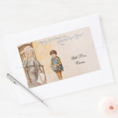 ヴィンテージクリスマスカードかわいい祖母と子供 長方形シール (封筒)