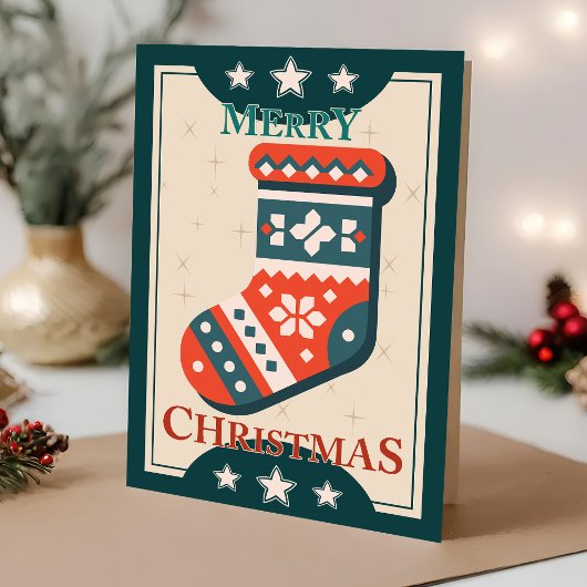 ヴィンテージクリスマスカードとストッキングイラストレーション カード