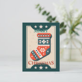 ヴィンテージクリスマスカードとストッキングイラストレーション ポストカード (スタンド正面)