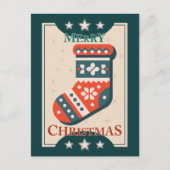 ヴィンテージクリスマスカードとストッキングイラストレーション ポストカード (正面)