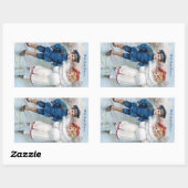 ヴィンテージクリスマスカードと子供用アイススケートで滑る 長方形シール (シート)