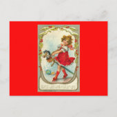 ヴィンテージクリスマスカードガールトイ馬はがき シーズンポストカード (正面)