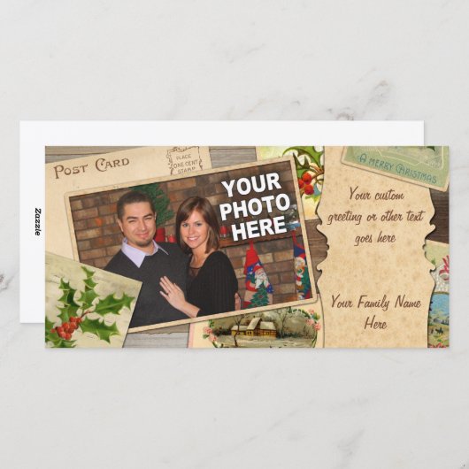ヴィンテージクリスマスカードコラージュ付カスタムき/写真クリスマス シーズンカード (正面/裏面)