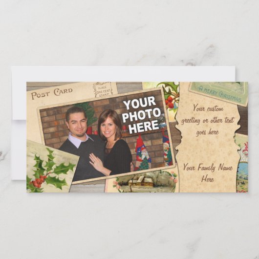 ヴィンテージクリスマスカードコラージュ付カスタムき/写真クリスマス シーズンカード (正面)