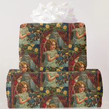 ヴィンテージクリスマスカードサンタガールwドール