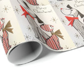 ヴィンテージクリスマスカードドッグ&キャットレッド&ブラック ラッピングペーパー (ロールコーナー)