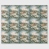 ヴィンテージクリスマスカード冬の教会静かの夜 ラッピングペーパー (フラット)