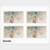 ヴィンテージクリスマスカード孤独な少女の鉄道駅 長方形シール (シート)