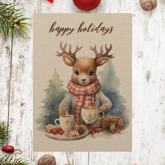 ヴィンテージクリスマスカード水彩イラストレーション シーズンカード