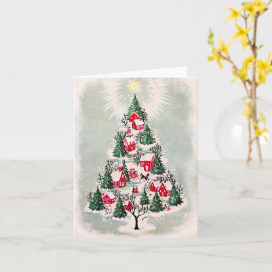 ヴィンテージクリスマスカード - クリスマスツリービレッジ カード (黄色い花)