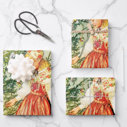 ヴィンテージクリスマスカールラーソンスウェーデン語 ラッピングペーパーシート (正面)