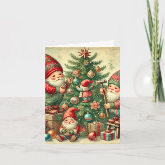 ヴィンテージクリスマスカー飾ドと格言の木 カード (正面)