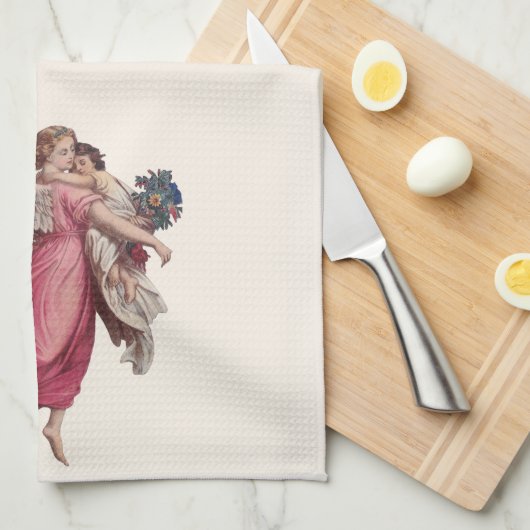 ヴィンテージクリスマスガーディアンビクトリアンエンジェル キッチンタオル (四つ折り)