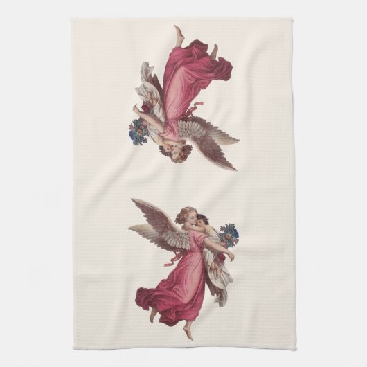 ヴィンテージクリスマスガーディアンビクトリアンエンジェル キッチンタオル (縦)