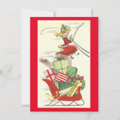 ヴィンテージクリスマスガールがプレゼント シーズンカード (正面)