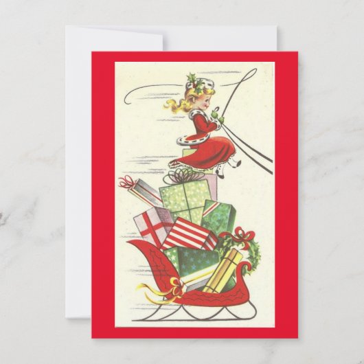 ヴィンテージクリスマスガールがプレゼント シーズンカード (正面)