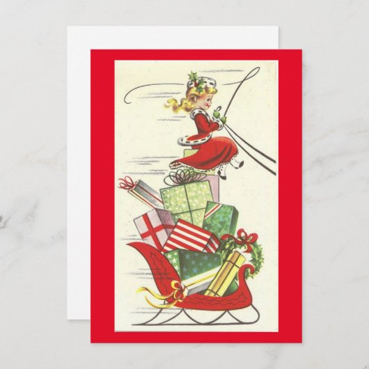 ヴィンテージクリスマスガールがプレゼント シーズンカード (正面/裏面)