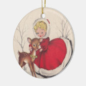 ヴィンテージクリスマスガールとベビーディアツリー セラミックオーナメント (左)