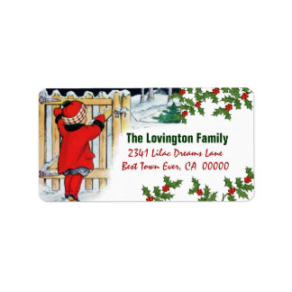 ヴィンテージクリスマスガールとホリー ラベル